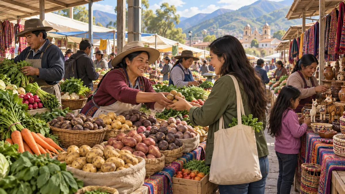 Comercio y productores. Ilustración referencial generada con IA